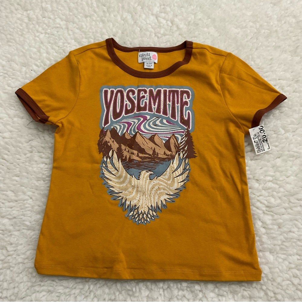 Colorful Planet Yosemite Mustard Yellow T-shirt X Large (16) Mountains & Eagle